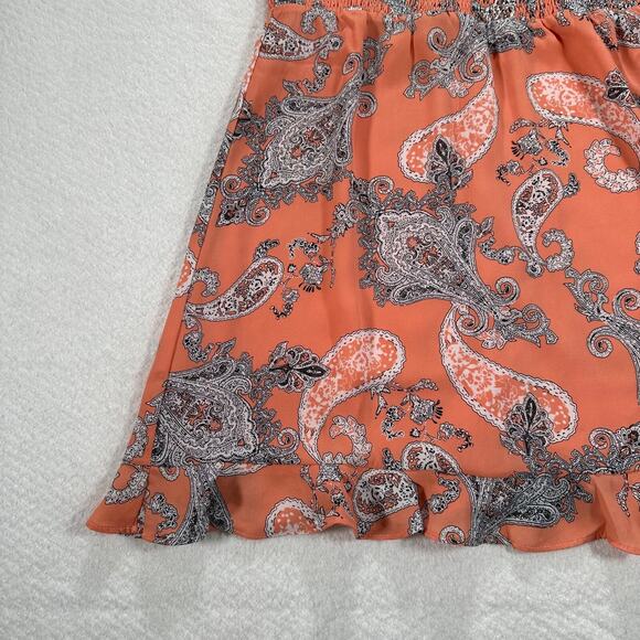 Buddy Love Dress Women's Large Orange Paisley Smocked Spaghetti Strap Ruffle Hem - Picture 7 of 11